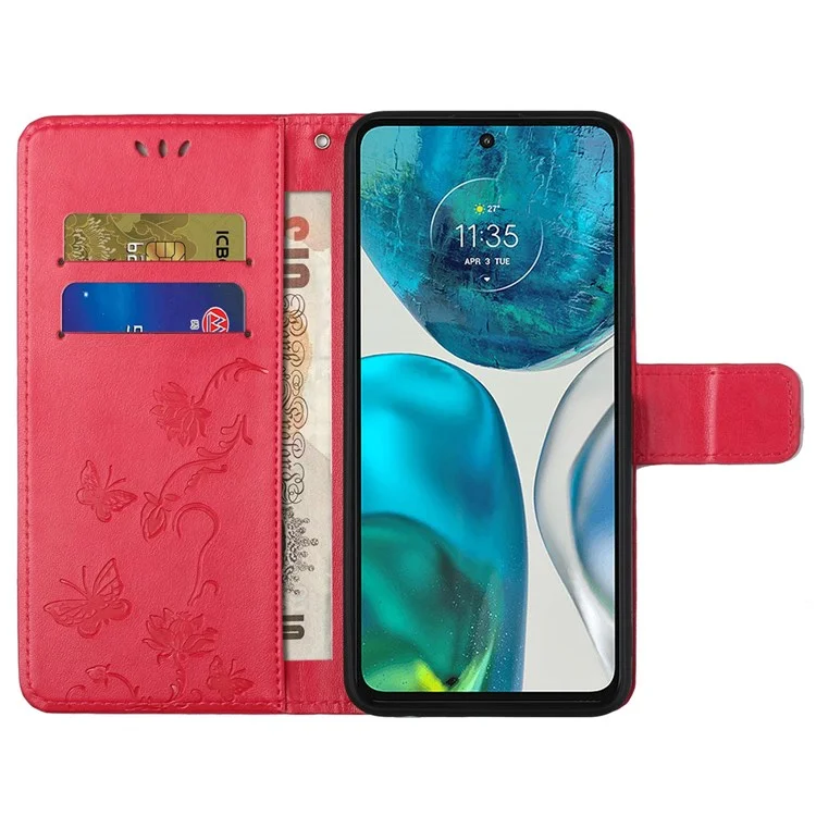 Для Motorola Moto E32 Против Фальсификации Магнитной Магнитной Кожи PU Защищенной Кожи Butterfly Butterfly. - Красный