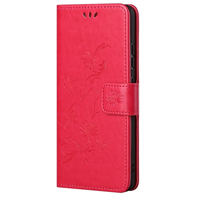 Для Motorola Moto E32 Против Фальсификации Магнитной Магнитной Кожи PU Защищенной Кожи Butterfly Butterfly. - Красный