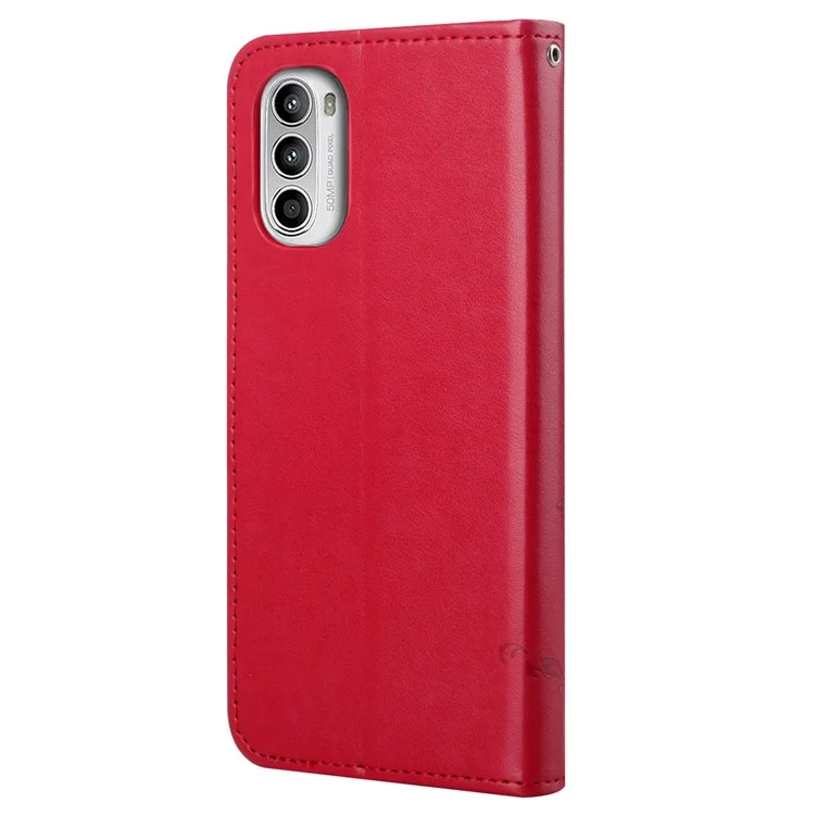 Для Motorola Moto E32 Против Фальсификации Магнитной Магнитной Кожи PU Защищенной Кожи Butterfly Butterfly. - Красный