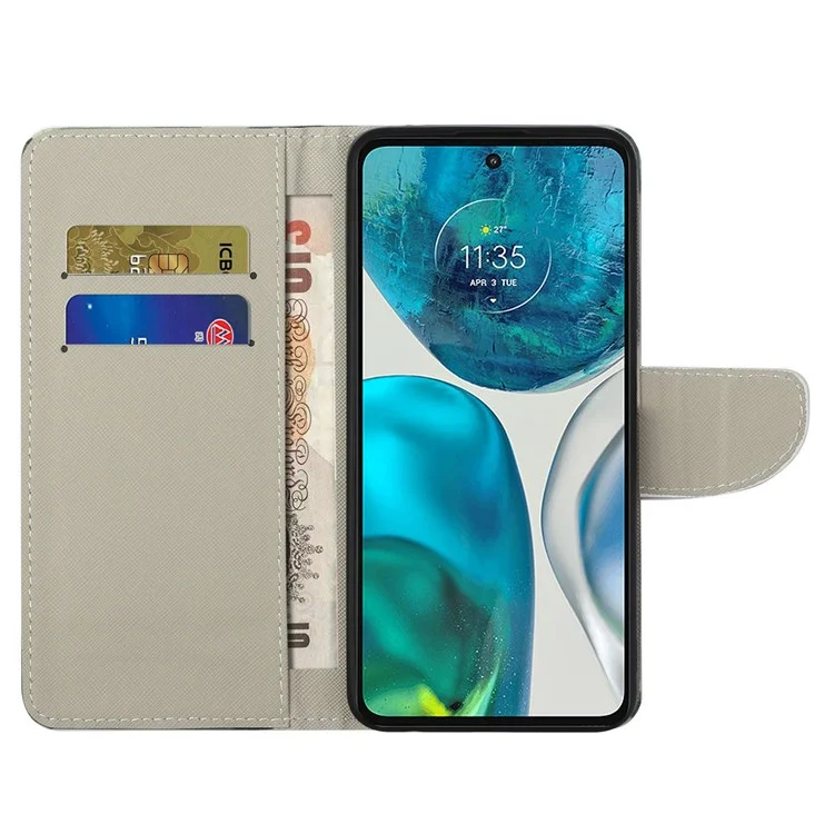 Per Motorola Moto G52 4G / G82 5G PU Pelle Chiusura Magnetica Stampa a Motivo Borsa Portafoglio Stand Flip Texture Incrociata Custodia Protettiva Full Body Antiurto - Mimetico