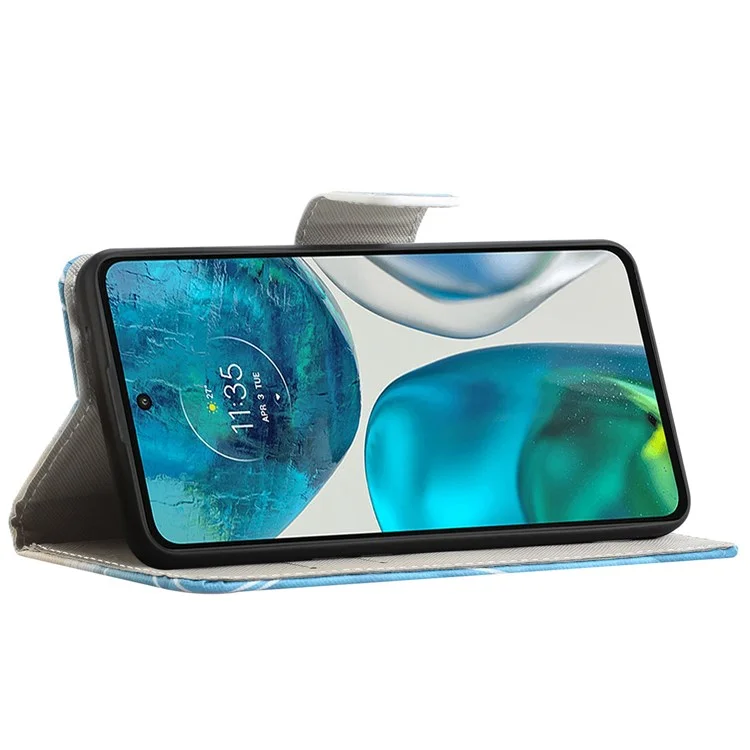 Per Motorola Moto G52 4G / G82 5G PU Pelle Chiusura Magnetica Stampa a Motivo Borsa Portafoglio Stand Flip Texture Incrociata Custodia Protettiva Full Body Antiurto - Mimetico