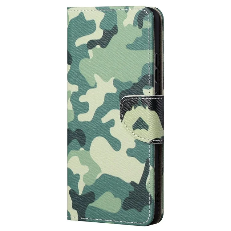 Per Motorola Moto G52 4G / G82 5G PU Pelle Chiusura Magnetica Stampa a Motivo Borsa Portafoglio Stand Flip Texture Incrociata Custodia Protettiva Full Body Antiurto - Mimetico