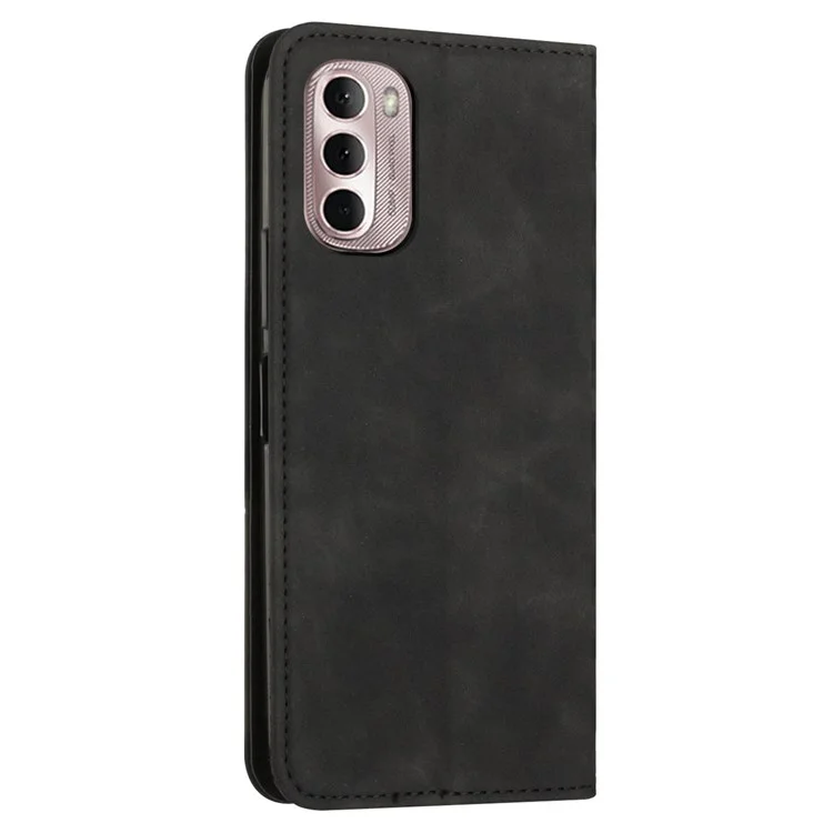 Phone Case for Motorola Moto G Stylus 4G (2022), Magnetic Automatic Closure PU Leather Stand Function Rhombus Pattern Imprinted Cover with Wallet - Black