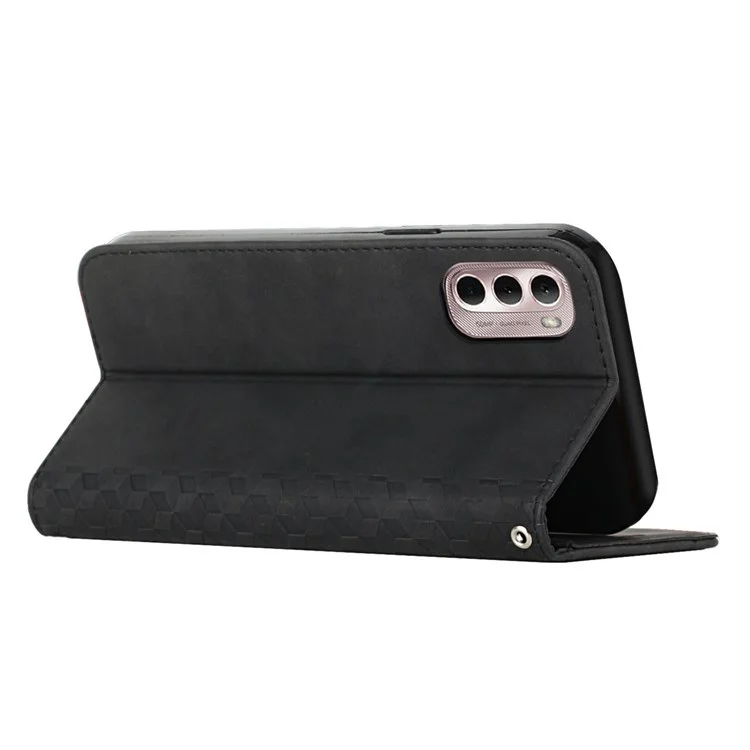 Phone Case for Motorola Moto G Stylus 4G (2022), Magnetic Automatic Closure PU Leather Stand Function Rhombus Pattern Imprinted Cover with Wallet - Black