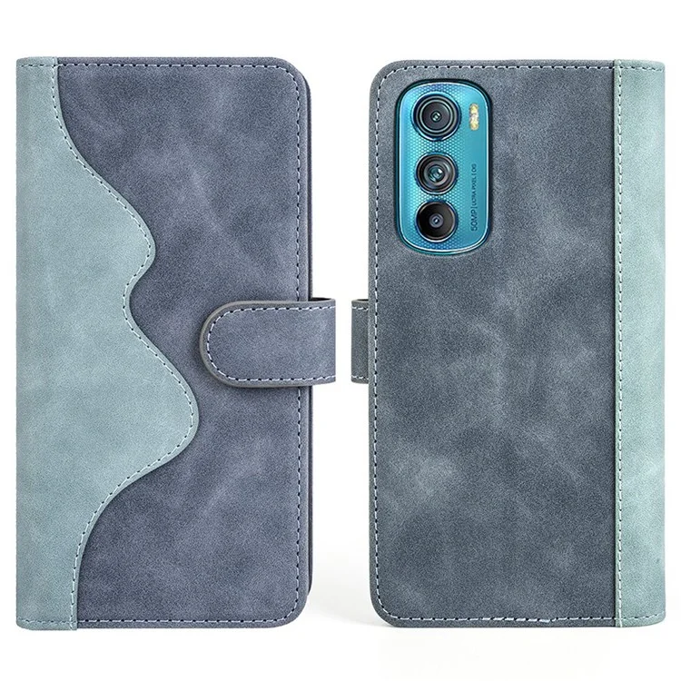 For Motorola Edge 30 5G Splicing Design Phone Cover PU Leather + TPU Full Protection Stand Wallet Case - Blue