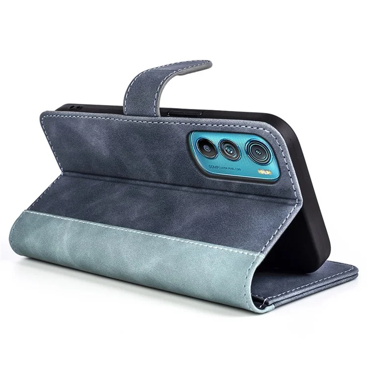 For Motorola Edge 30 5G Splicing Design Phone Cover PU Leather + TPU Full Protection Stand Wallet Case - Blue