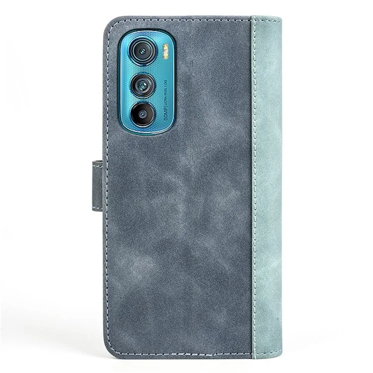 For Motorola Edge 30 5G Splicing Design Phone Cover PU Leather + TPU Full Protection Stand Wallet Case - Blue
