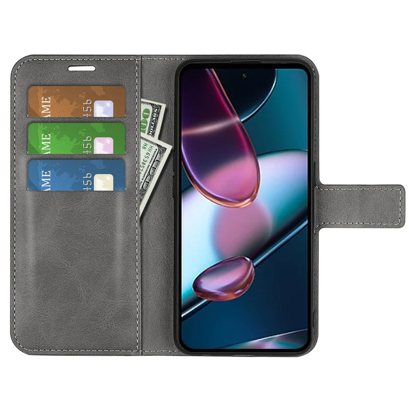 For Motorola Edge 30 5G Textured PU Leather Phone Case Square Magnetic Clasp Shockproof Cover with Wallet Stand - Grey