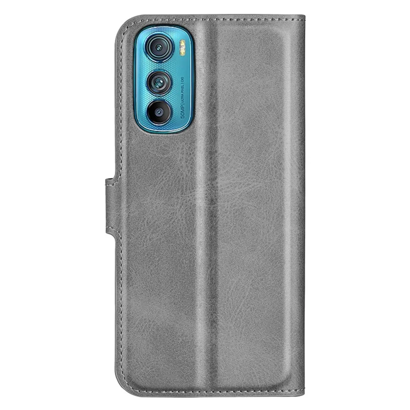 For Motorola Edge 30 5G Textured PU Leather Phone Case Square Magnetic Clasp Shockproof Cover with Wallet Stand - Grey
