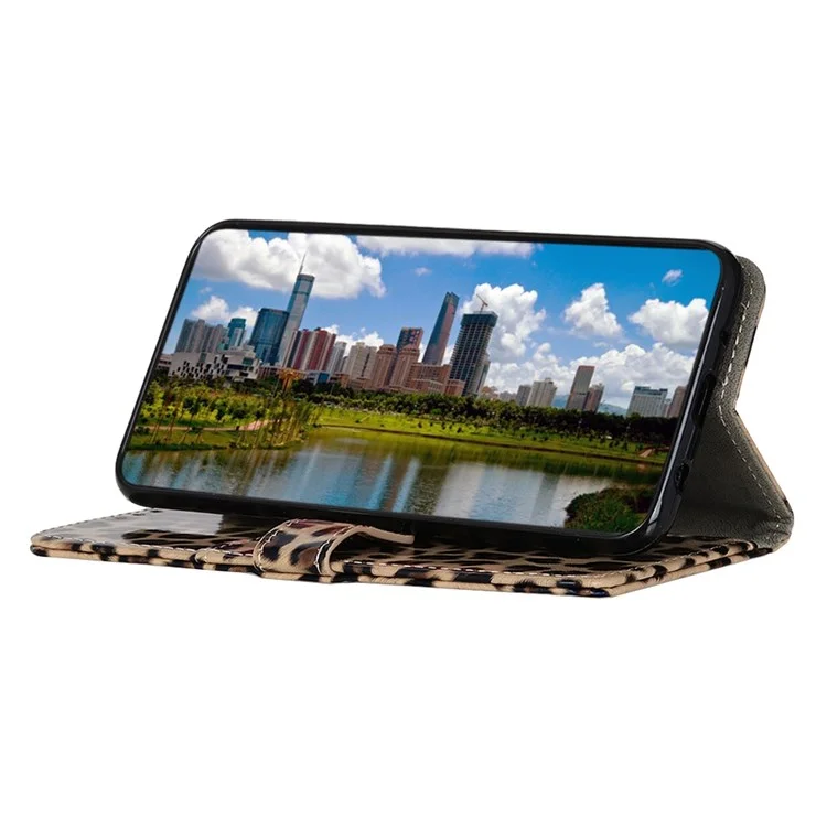 Para Motorola Moto E32 4G PU Couro Leopardo Caixa Telefone Flip Stand Stand Stand Coloque Magnético Tampa à Prova de Gotas de Celular