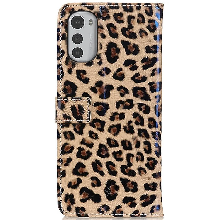 Pour Motorola Moto E32 4G Étui de téléphone portable en cuir PU avec imprimé léopard, rabat, support, fermoir magnétique, protection anti-chute