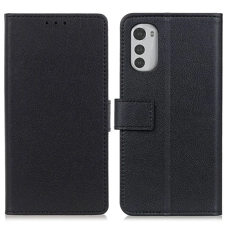 Textured PU Leather Cover for Motorola Moto E32 4G, Drop-proof Flip Stand Wallet Phone Shell - Black