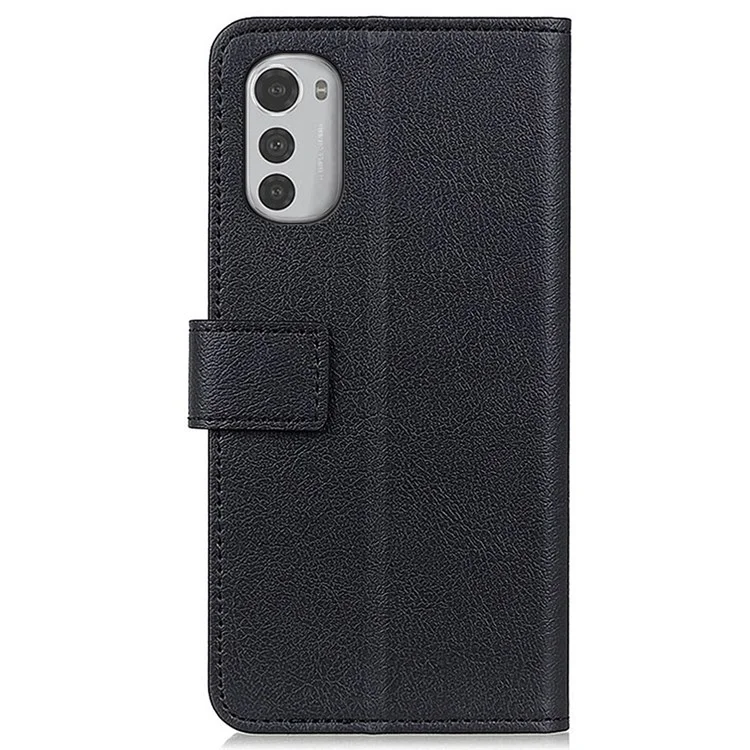 Textured PU Leather Cover for Motorola Moto E32 4G, Drop-proof Flip Stand Wallet Phone Shell - Black