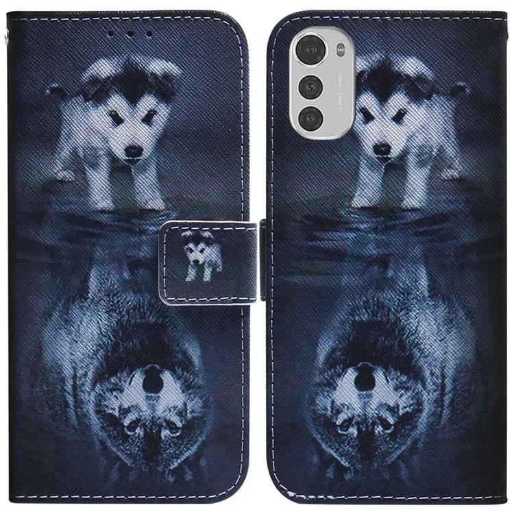 Для Motorola Moto E32 Pattern Printed pu - Собака и Волк