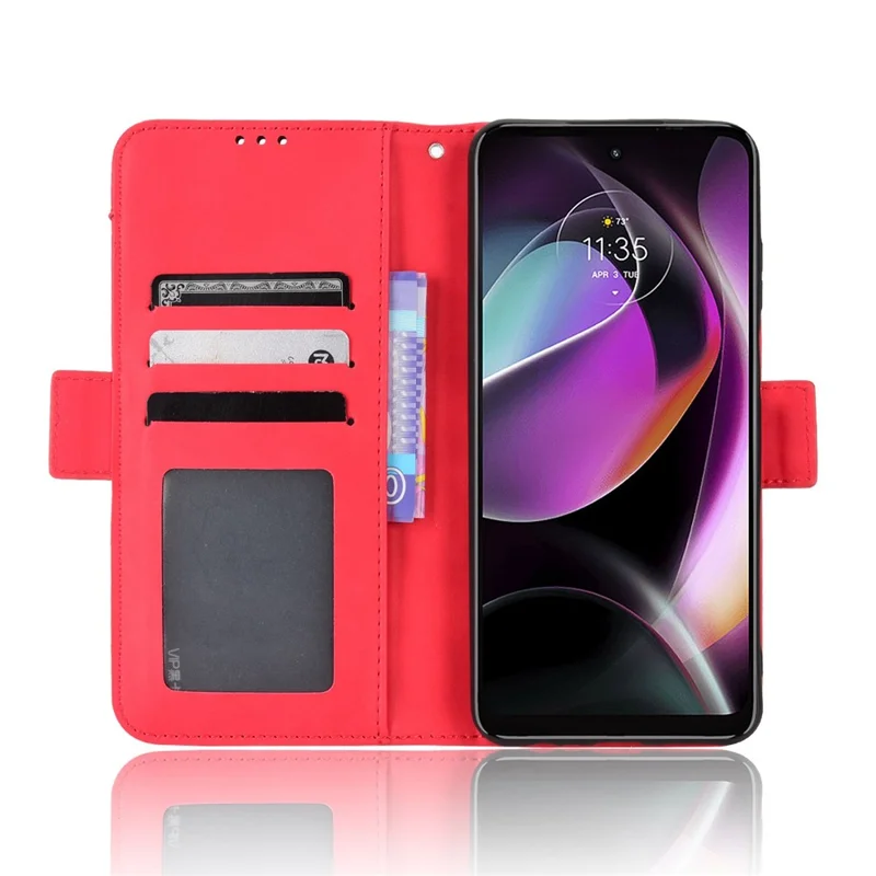 For Motorola Moto G (2022) 5G Collision Prevention Multiple Card Slots Phone Cover PU Leather Wallet Stand Case - Red