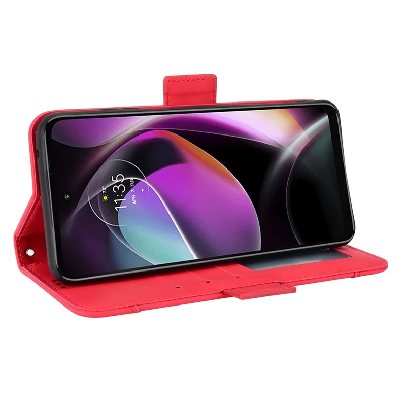 For Motorola Moto G (2022) 5G Collision Prevention Multiple Card Slots Phone Cover PU Leather Wallet Stand Case - Red