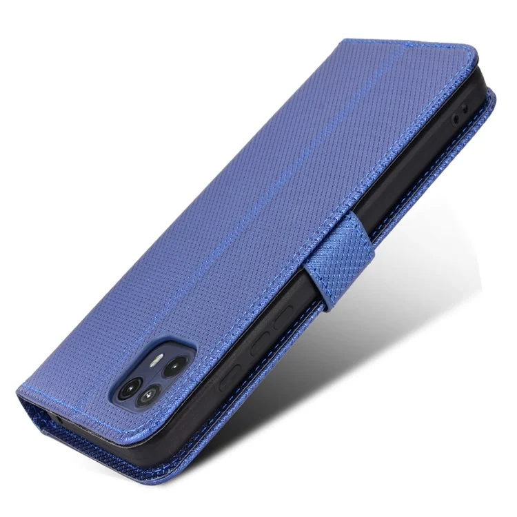 Para Motorola Moto G50 5G Textura de diamante Manos libres Soporte Funda protectora de piel de PU con cartera - Azul