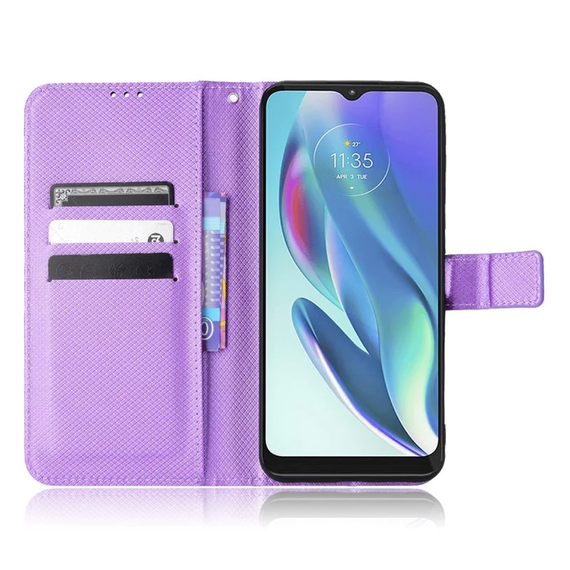 للهاتف Motorola Moto G50 5G، غطاء واقي من جلد البولي يوريثان بتصميم ماسي مع حامل يدوي ومحفظة - أرجواني