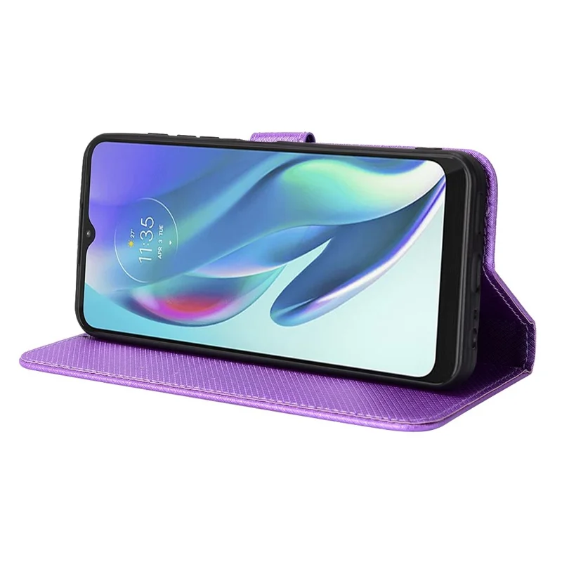 للهاتف Motorola Moto G50 5G، غطاء واقي من جلد البولي يوريثان بتصميم ماسي مع حامل يدوي ومحفظة - أرجواني