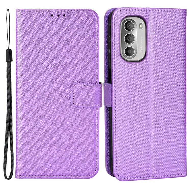 Für Motorola Moto G51 5G Diamond Textur Stand PU Leder Schutzhülle Brieftasche Shell - Violett