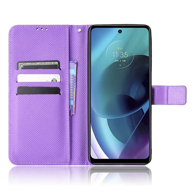 Für Motorola Moto G51 5G Diamond Textur Stand PU Leder Schutzhülle Brieftasche Shell - Violett