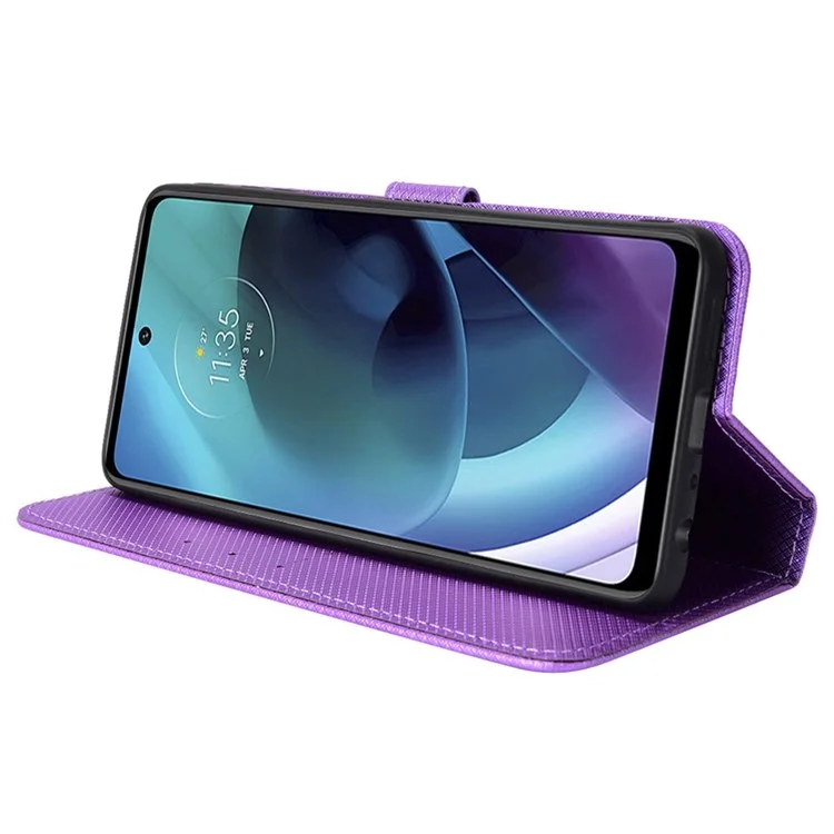 Für Motorola Moto G51 5G Diamond Textur Stand PU Leder Schutzhülle Brieftasche Shell - Violett