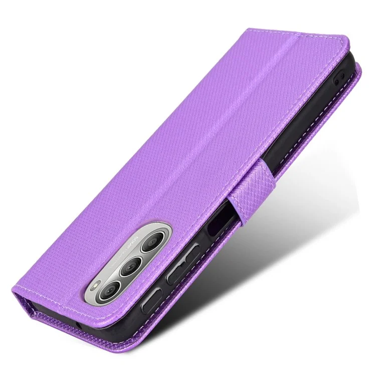 Für Motorola Moto G51 5G Diamond Textur Stand PU Leder Schutzhülle Brieftasche Shell - Violett