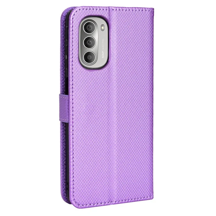 Für Motorola Moto G51 5G Diamond Textur Stand PU Leder Schutzhülle Brieftasche Shell - Violett
