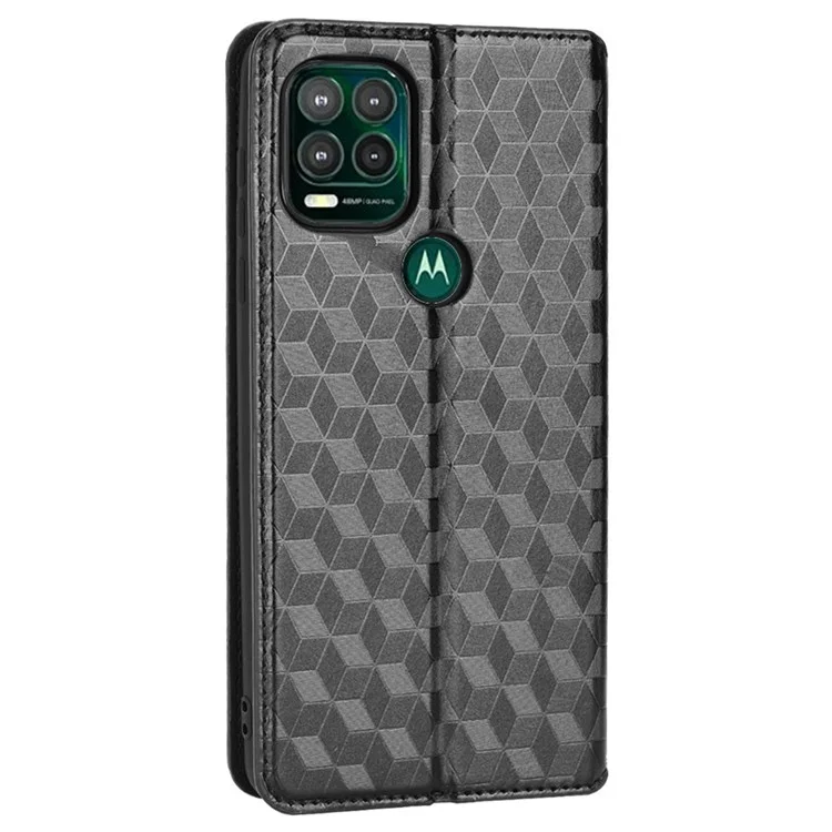 Cell Phone Case for Motorola Moto G Stylus 5G (2021), Imprinted Rhombus Pattern PU Leather Stand Magnetic Auto Closure Wallet Phone Shell - Black