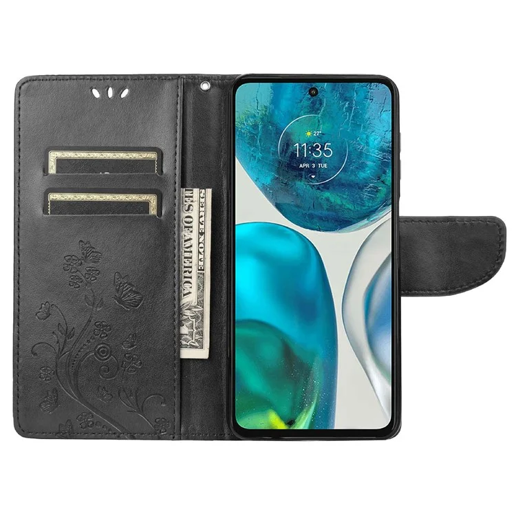 Per Motorola Moto G52 4G PU in Pelle PU Inspresse Flourfly Flowh Flower Cust Cinter Crove Chiusa Magnetica Libro Coperchio - Nero
