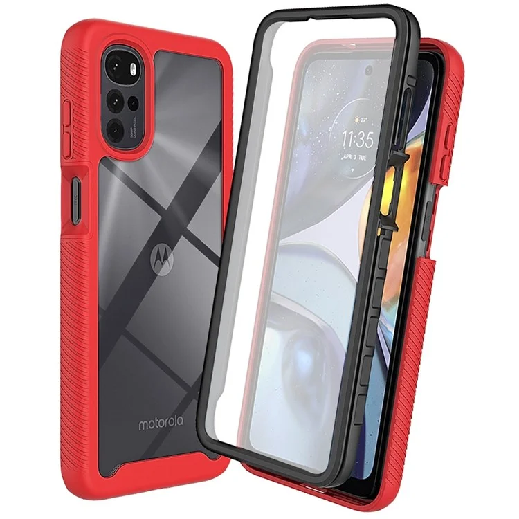 Per Motorola Moto G22 Protezione a tutto tondo Anti-graffio 3-in-1 Custodia PC + TPU Ibrida Guscio del telefono cellulare con Protezione dello schermo PET - Rosso
