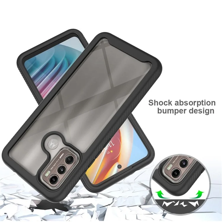 Für Motorola Moto G60 Gut geschützte 3-in-1-Hülle PC + TPU Hybrid Anti-Kratz Handy-Schale mit PET-Bildschirmschutz - Schwarz