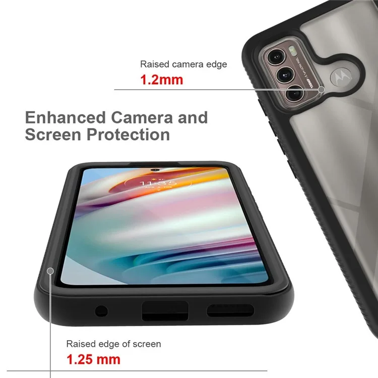 Für Motorola Moto G60 Gut geschützte 3-in-1-Hülle PC + TPU Hybrid Anti-Kratz Handy-Schale mit PET-Bildschirmschutz - Schwarz
