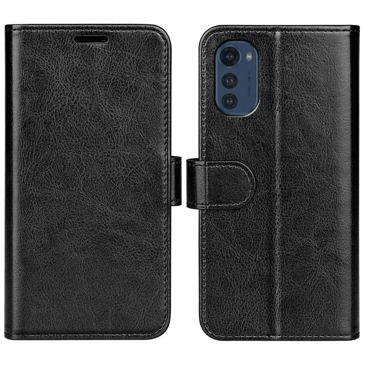 Pour Motorola Moto E32 4G Crazy Horse Texture PU le Cuir en Cuir Magnétique de Fermeture du Portefeuille Portefeuille TPU TPU Flip Flio Folio Livre Téléphone Cover - le Noir