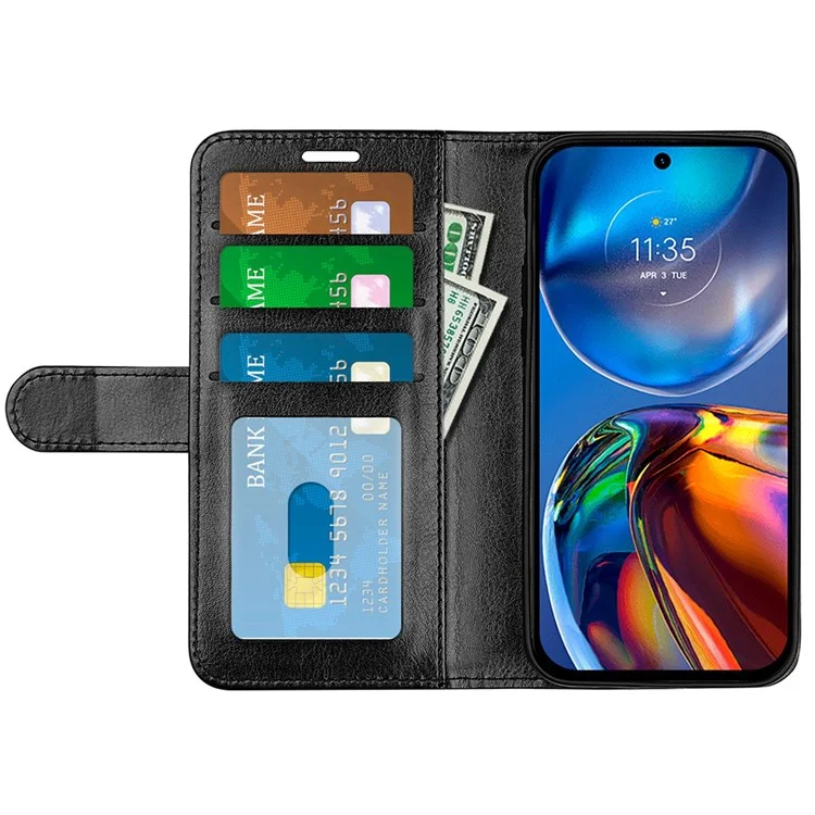 Pour Motorola Moto E32 4G Crazy Horse Texture PU le Cuir en Cuir Magnétique de Fermeture du Portefeuille Portefeuille TPU TPU Flip Flio Folio Livre Téléphone Cover - le Noir
