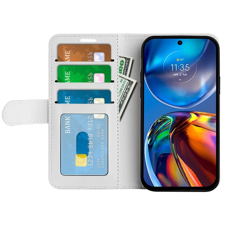 Für Motorola Moto E32 4G Crazy Horse Textur PU Leder Magnetverschluss Hülle Wallet Stand Featur - Weiß