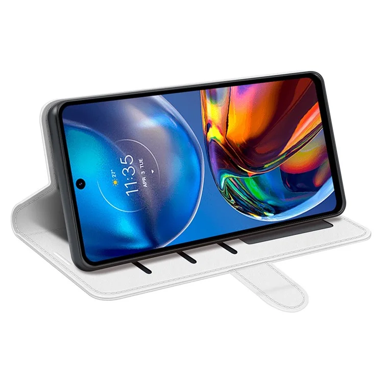 Für Motorola Moto E32 4G Crazy Horse Textur PU Leder Magnetverschluss Hülle Wallet Stand Featur - Weiß