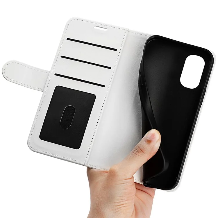Für Motorola Moto E32 4G Crazy Horse Textur PU Leder Magnetverschluss Hülle Wallet Stand Featur - Weiß