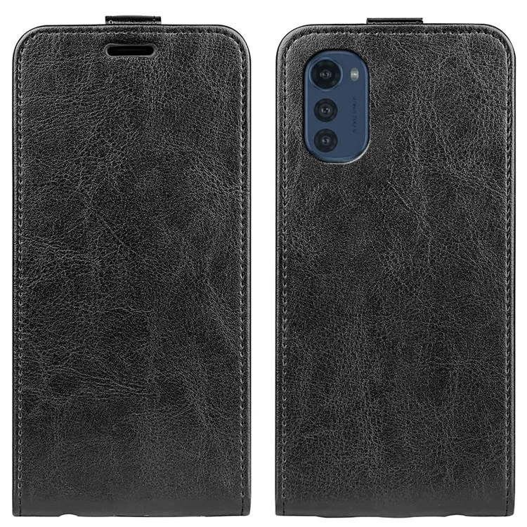 Pour Motorola Moto E32 4G Vertical Flip Folio Téléphone Crazy Horse Texture Pu Leather Magnetic Closure Shell Avec Support De Carte - Le Noir
