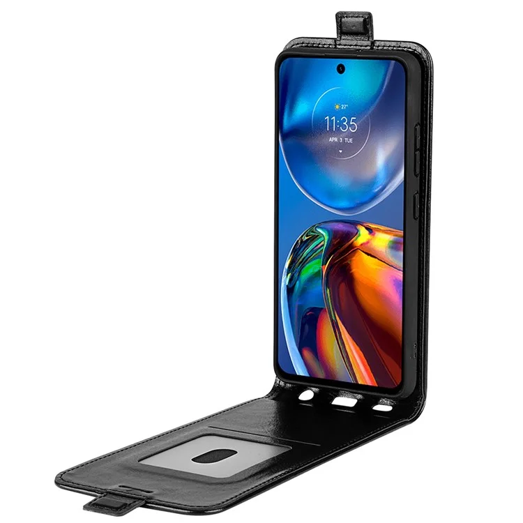 Pour Motorola Moto E32 4G Vertical Flip Folio Téléphone Crazy Horse Texture Pu Leather Magnetic Closure Shell Avec Support De Carte - Le Noir