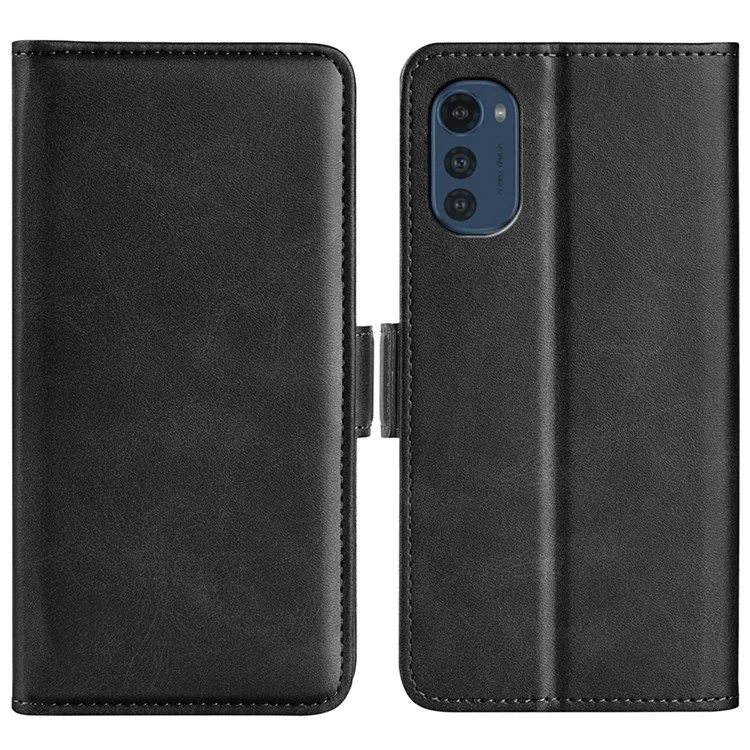 Для Motorola Moto E32 4G Текстурированная Кожаная Стенда PU Case Dual Magnetic Clasps Flip Shockpereper Copect - Черный