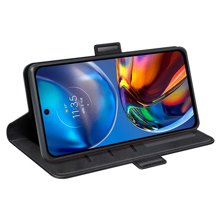 Для Motorola Moto E32 4G Текстурированная Кожаная Стенда PU Case Dual Magnetic Clasps Flip Shockpereper Copect - Черный