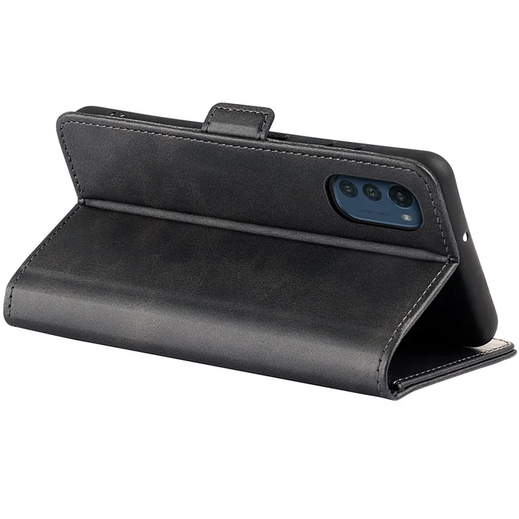 Для Motorola Moto E32 4G Текстурированная Кожаная Стенда PU Case Dual Magnetic Clasps Flip Shockpereper Copect - Черный