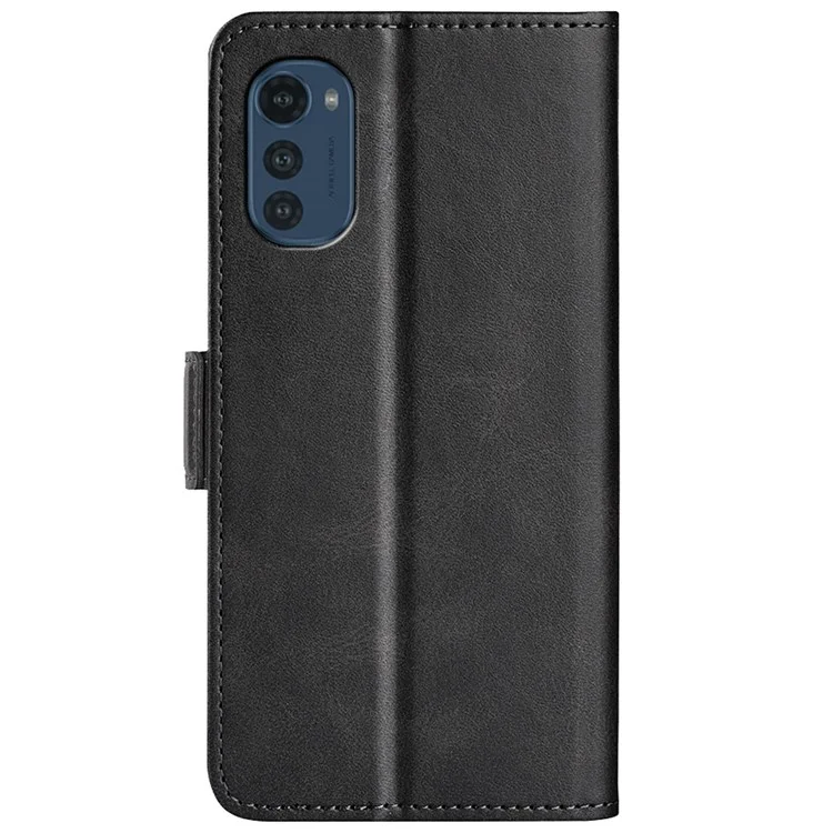 Для Motorola Moto E32 4G Текстурированная Кожаная Стенда PU Case Dual Magnetic Clasps Flip Shockpereper Copect - Черный