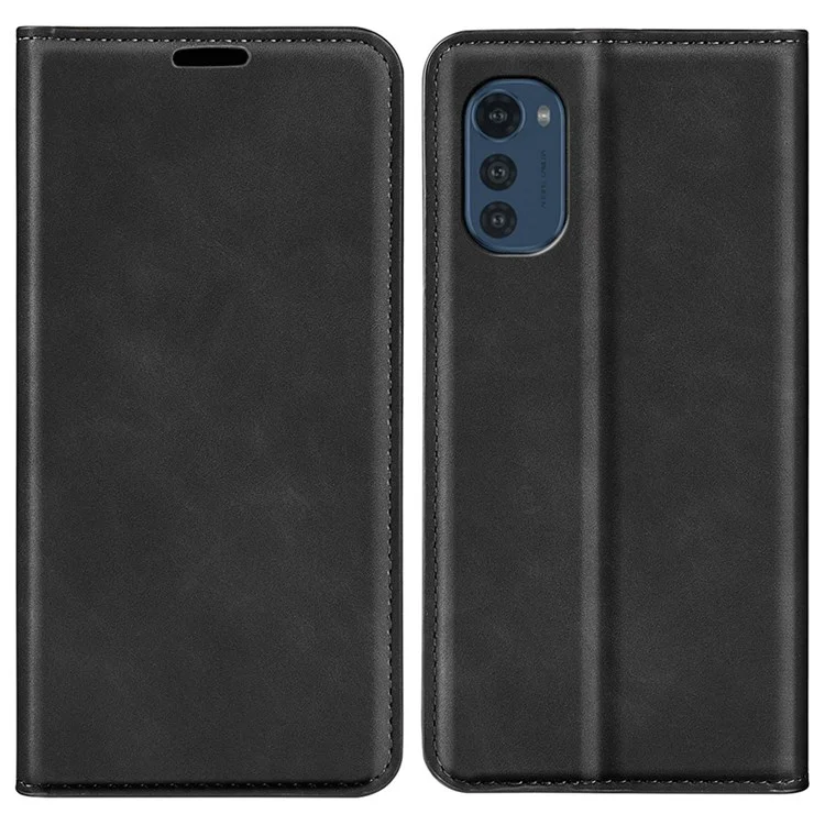 Für Motorola Moto E32 4G PU-Leder-Flip-Wallet-Telefonhülle mit Ständer, versteckter magnetischer Absorption, Touch-Feeling und Faltfunktion - Schwarz