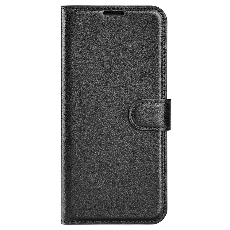 Folio Flip Litchi Skin Leather Case for Motorola Moto E32 4G, Adjustable Folding Stand Design Wallet Phone Cover Accessory - Black