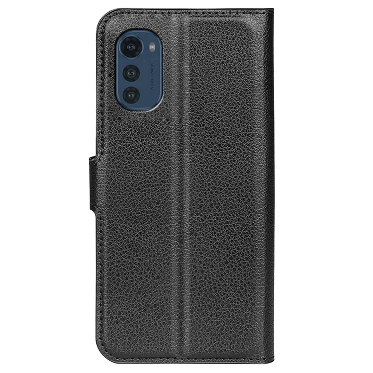 Funda de Piel de Litchi Folio Flip para Motorola Moto E32 4G, Diseño de Soporte Plegable Ajustable Cubierta de Teléfono Cartera Accesorio - Negro