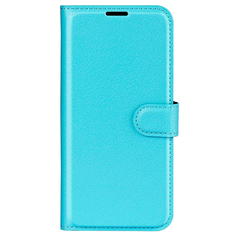 Folio Flip Litchi Skin Leather Case for Motorola Moto E32 4G, Adjustable Folding Stand Design Wallet Phone Cover Accessory - Blue
