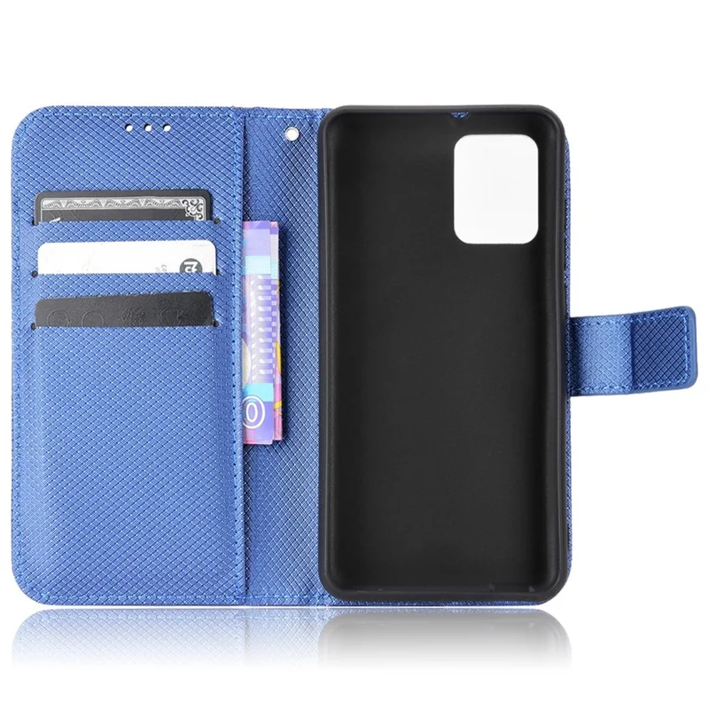 Folia ochronna do Motorola Moto E32 4G/Moto E32s 4G z funkcją stojaka, folia z sztucznej skóry PU z diamentowym wzorem, dobrze chroniący etui portfelik - niebieski