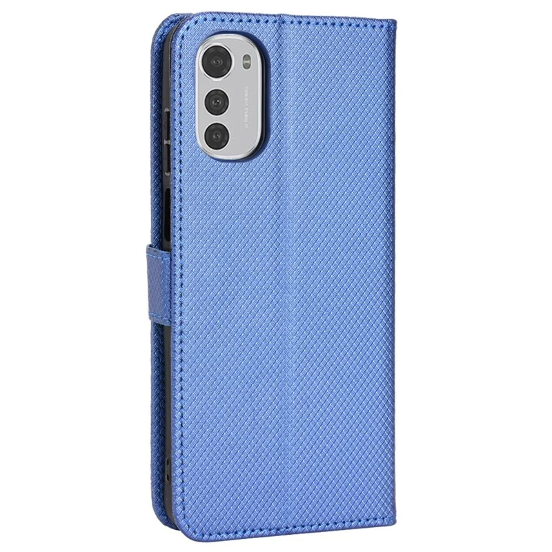 Folia ochronna do Motorola Moto E32 4G/Moto E32s 4G z funkcją stojaka, folia z sztucznej skóry PU z diamentowym wzorem, dobrze chroniący etui portfelik - niebieski